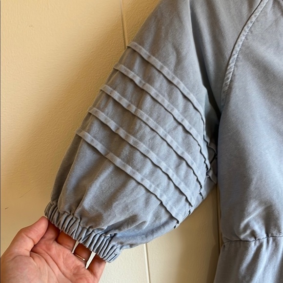 7 for All Mankind Blue Boho Babydoll Puff Sleeve Open Back Bow Mini Dress Sz S - Picture 3 of 13